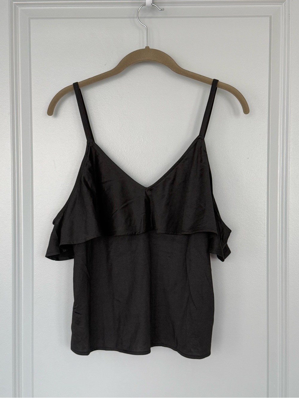 & Other Stories Black Ruffle V-Neck Blouse Top
